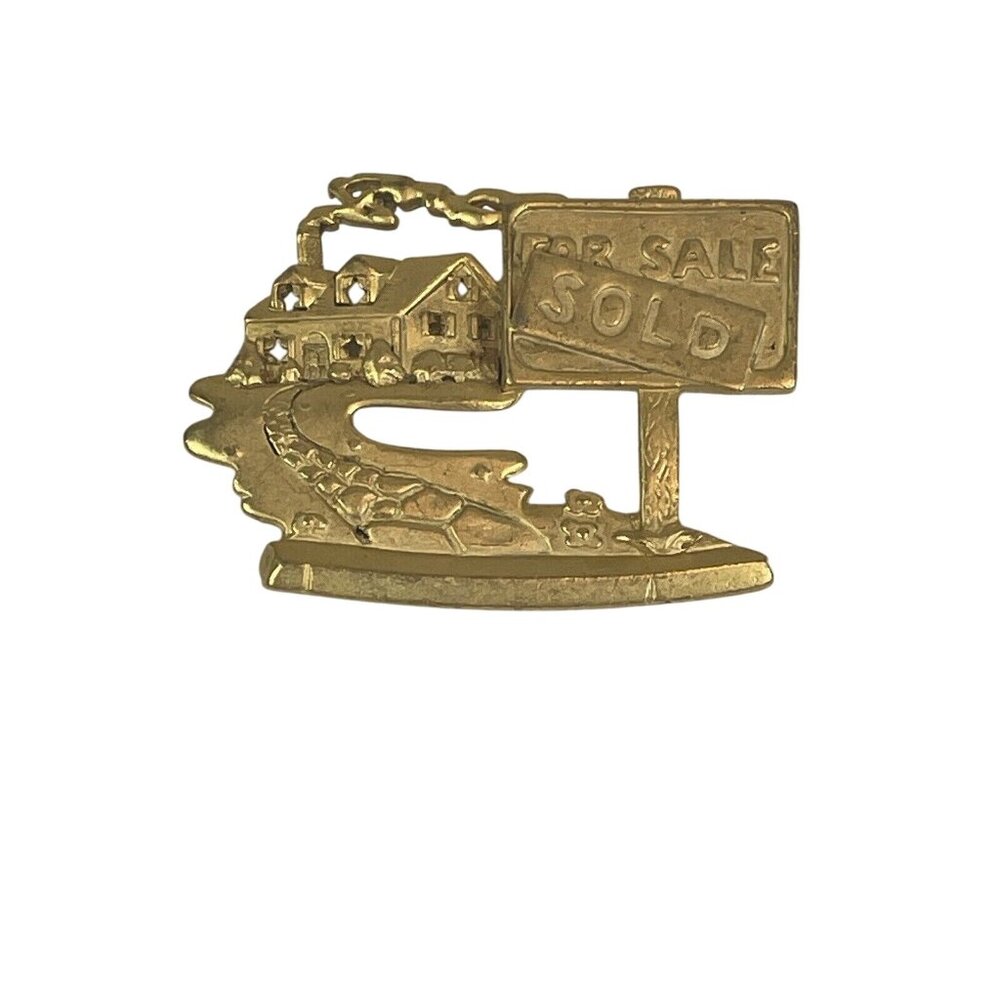 Vintage AJC Signed Real Estate Realtor SOLD House For Sale Goldtone Pin Brooch